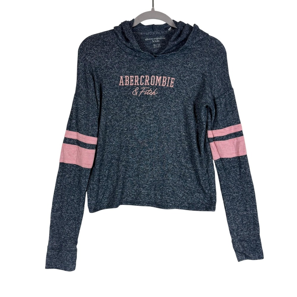 Abercrombie Kids Hoodie Sweatshirt Kids 13-14 Blue Pink Jersey Logo Stripe